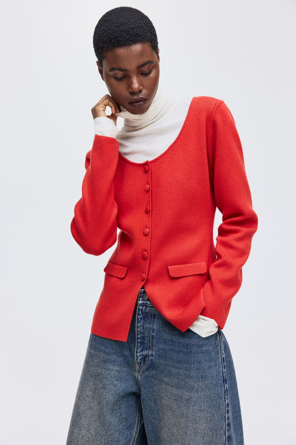 C?rdigan en punto acanalado con escote en U - H&m фото 5