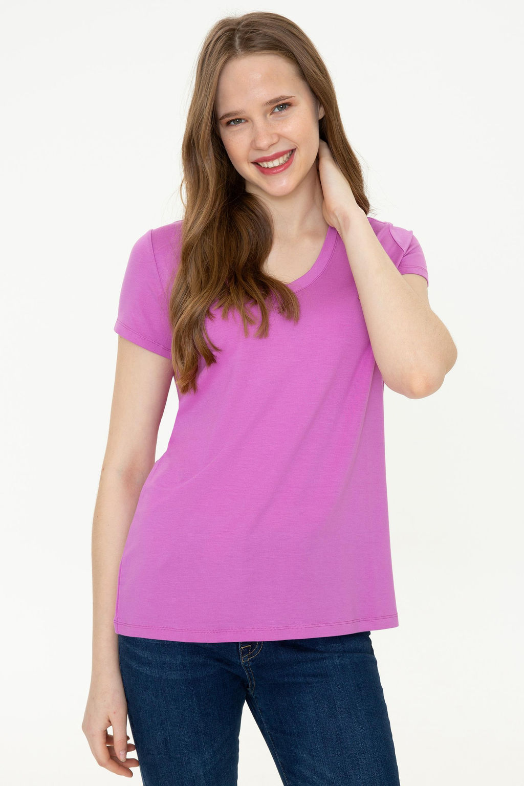 Женская фиолетовая футболка с V-образным вырезом Basic - U.s. polo assn фото 15