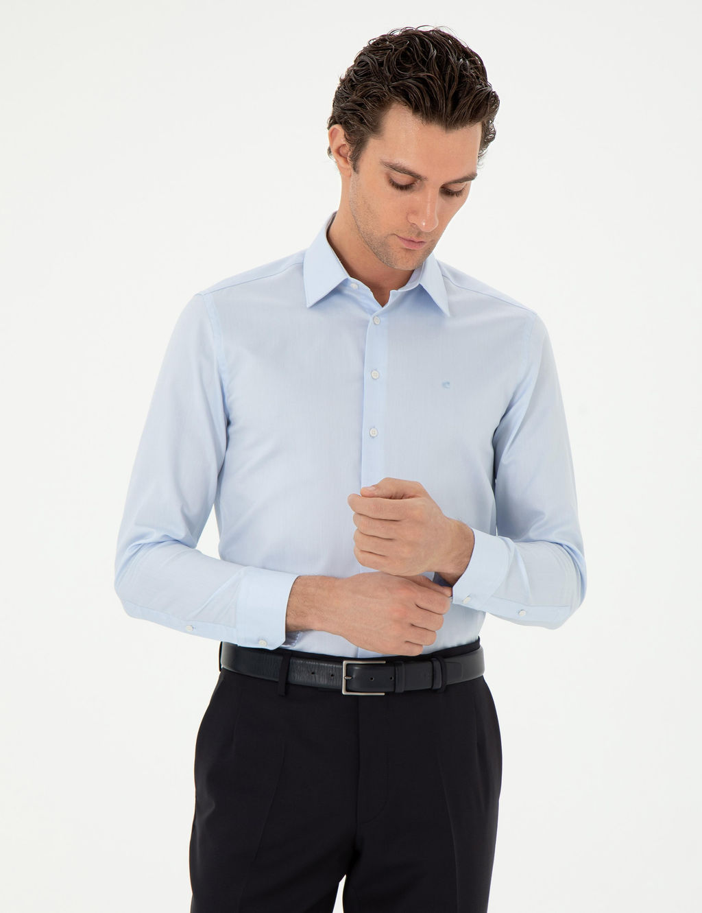 Голубая зауженная рубашка с длинным рукавом - Cacharel фото 3