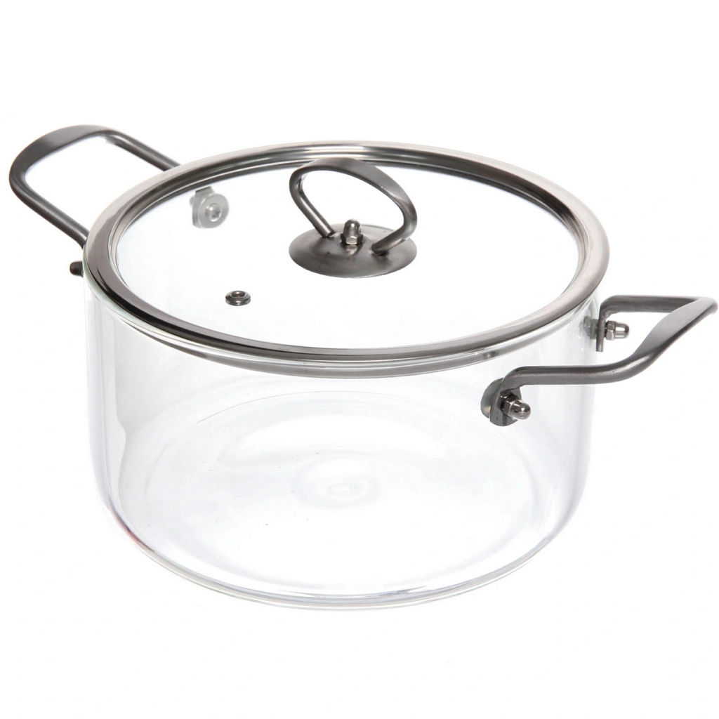 Кастрюля из боросиликатного стекла 2,5л "Хай-Тек" с металлическими ручками