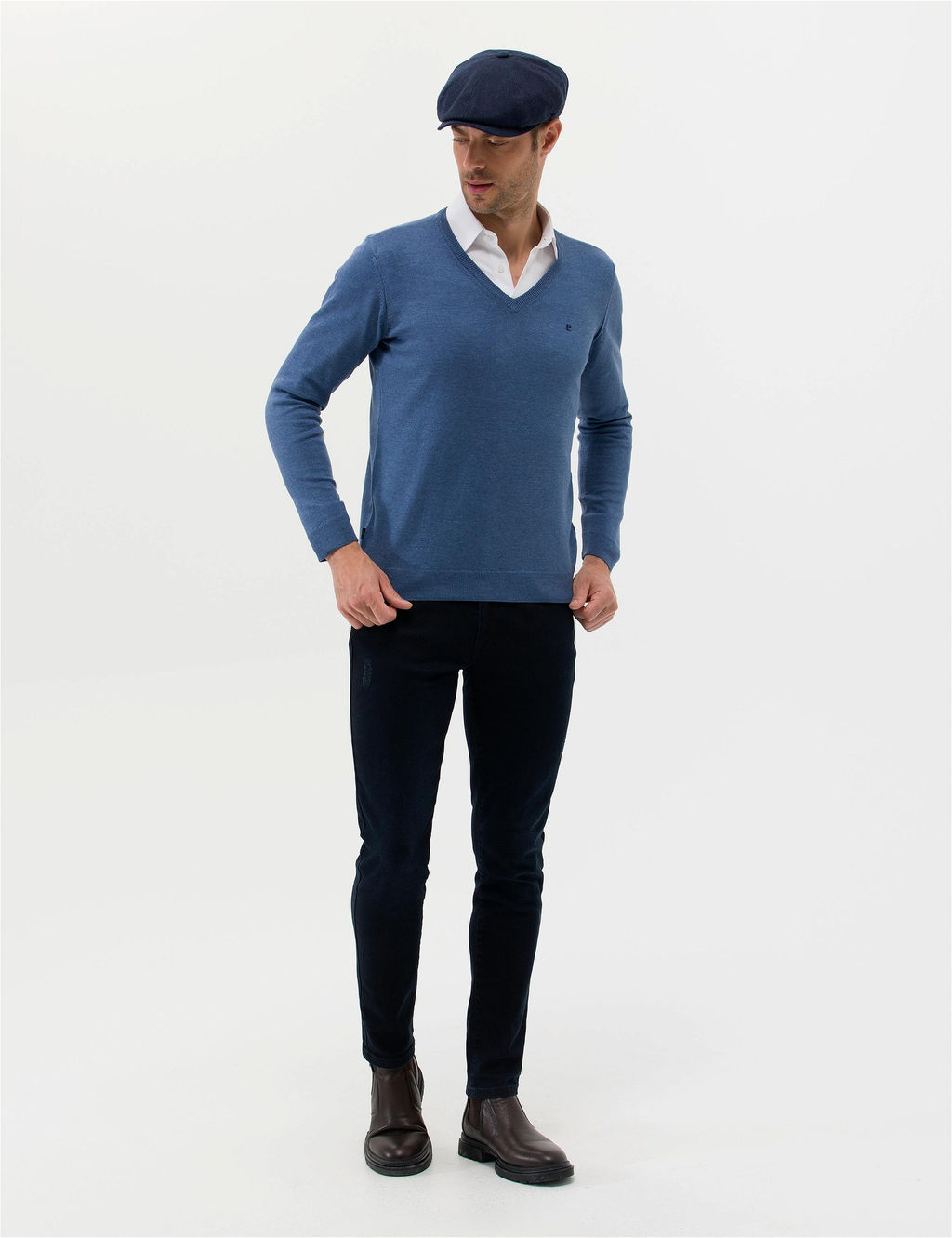 _ndigo Melanj Slim Fit V Yaka Basic Triko Kazak - Pierre cardin фото 4