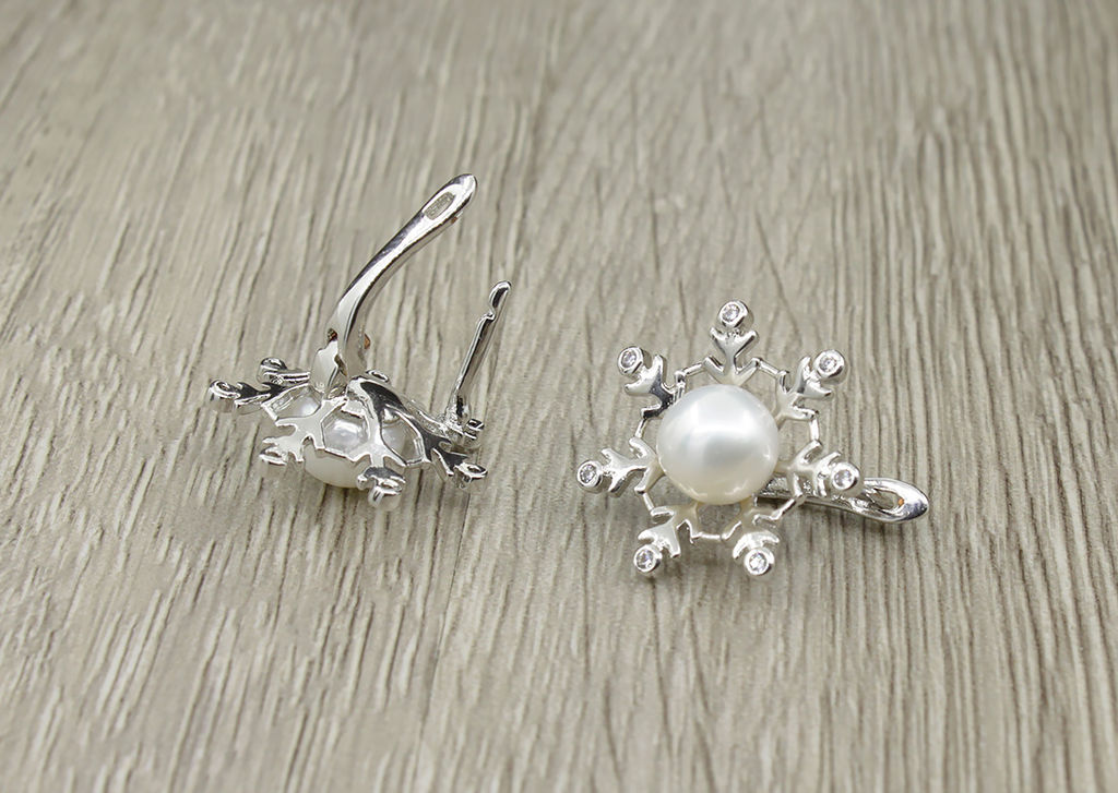 Серьги жемчуг белый 7мм "Жемчужинка-снежинка"
