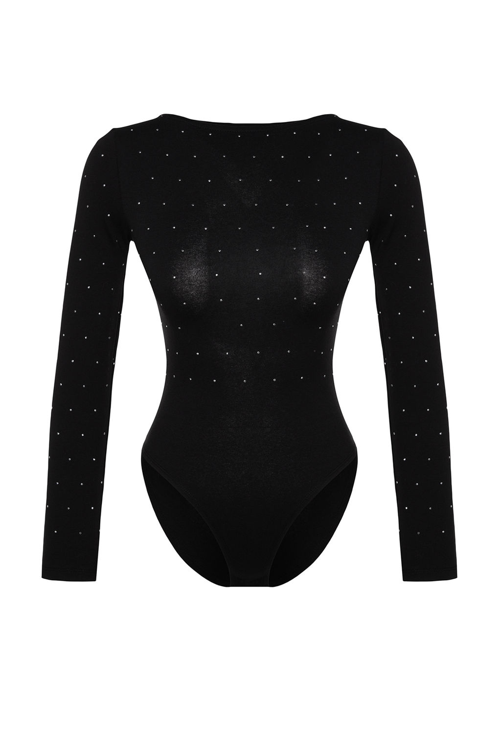 Siyah Parlak Tas Bask?l? Pamuklu Uzun Kol Esnek Alttan C?tc?tl? Orme Body TWOAW24BD00059
