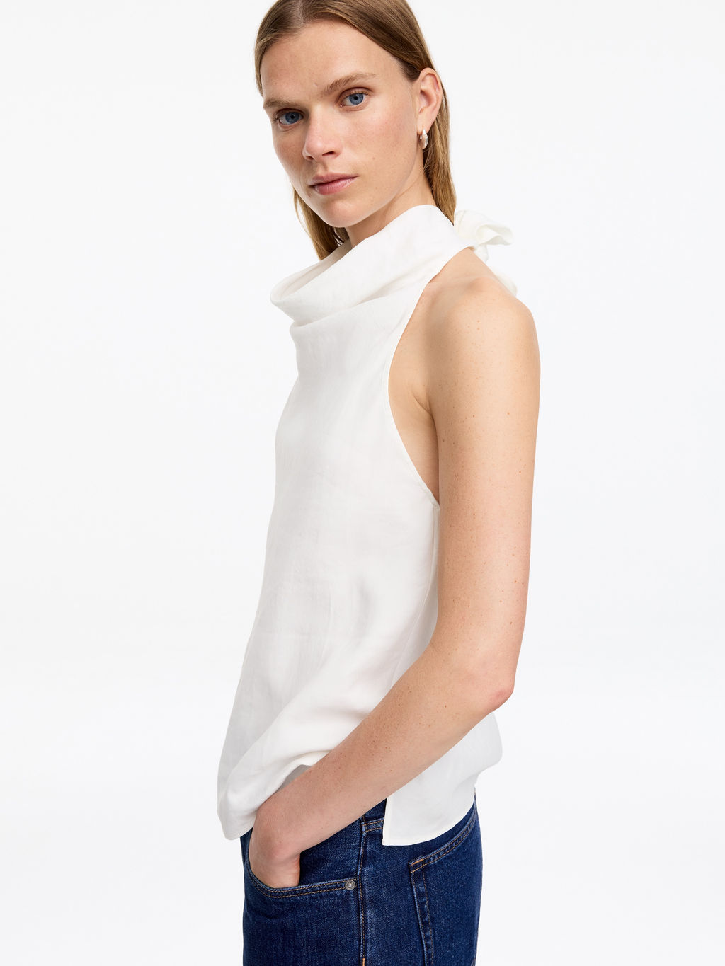 Top de cuello halter en mezcla de lino - H&m фото 4