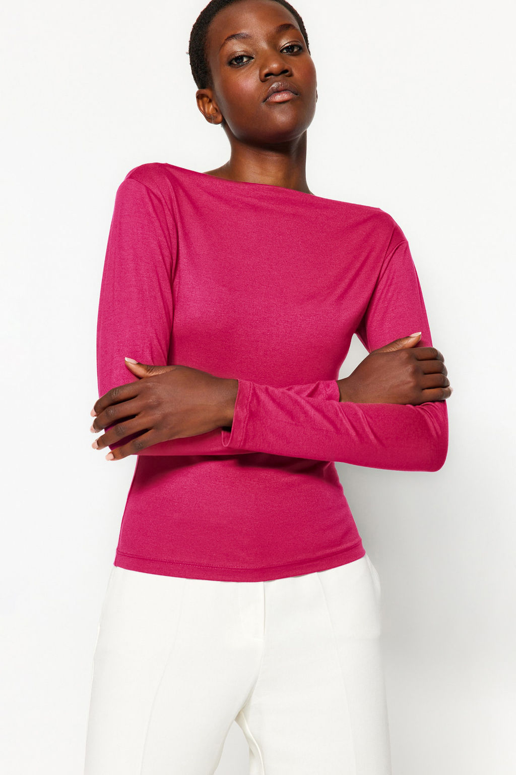 Trendyolmilla Lacivert Fitted/Vucuda Oturan Uzun Kol Kay?k Yaka Viskoz Esnek Orme Bluz TWOAW21BZ0106 фото 15