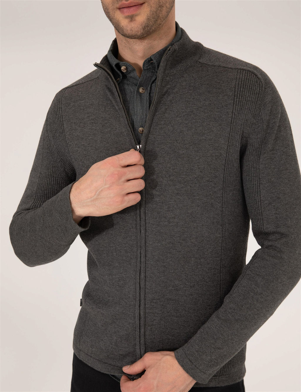 Gri Melanj Slim Fit Fermuarl_ Triko H_rka - Pierre cardin фото 6