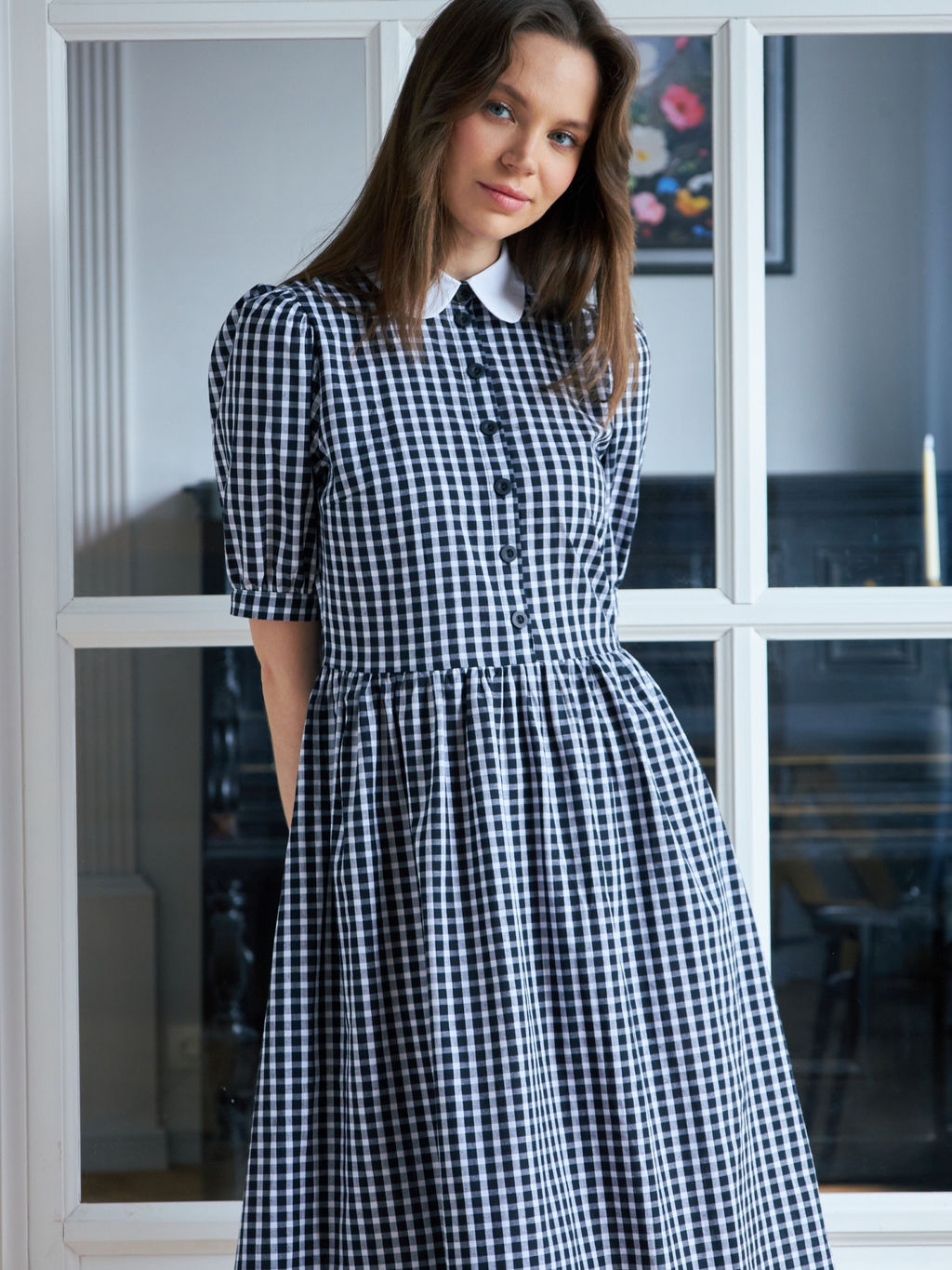 Платье хлопок OD-790-7 ч/б клетка