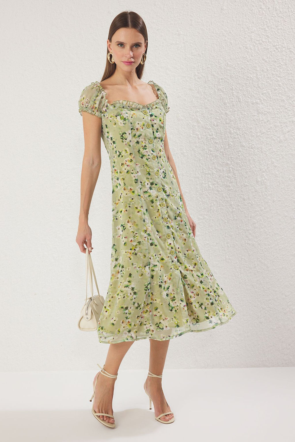 TRENDYOLMILLA Lacivert Cicekli Midi Dokuma Elbise TWOSS25EL00563  фото 9