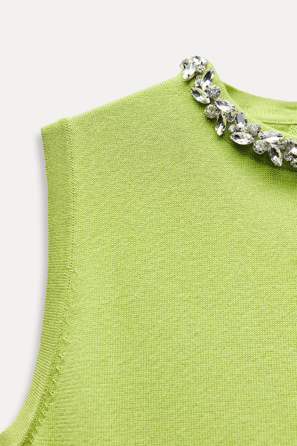 PLAIN KNIT TOP WITH RHINESTONE BEADS - Zara фото 3