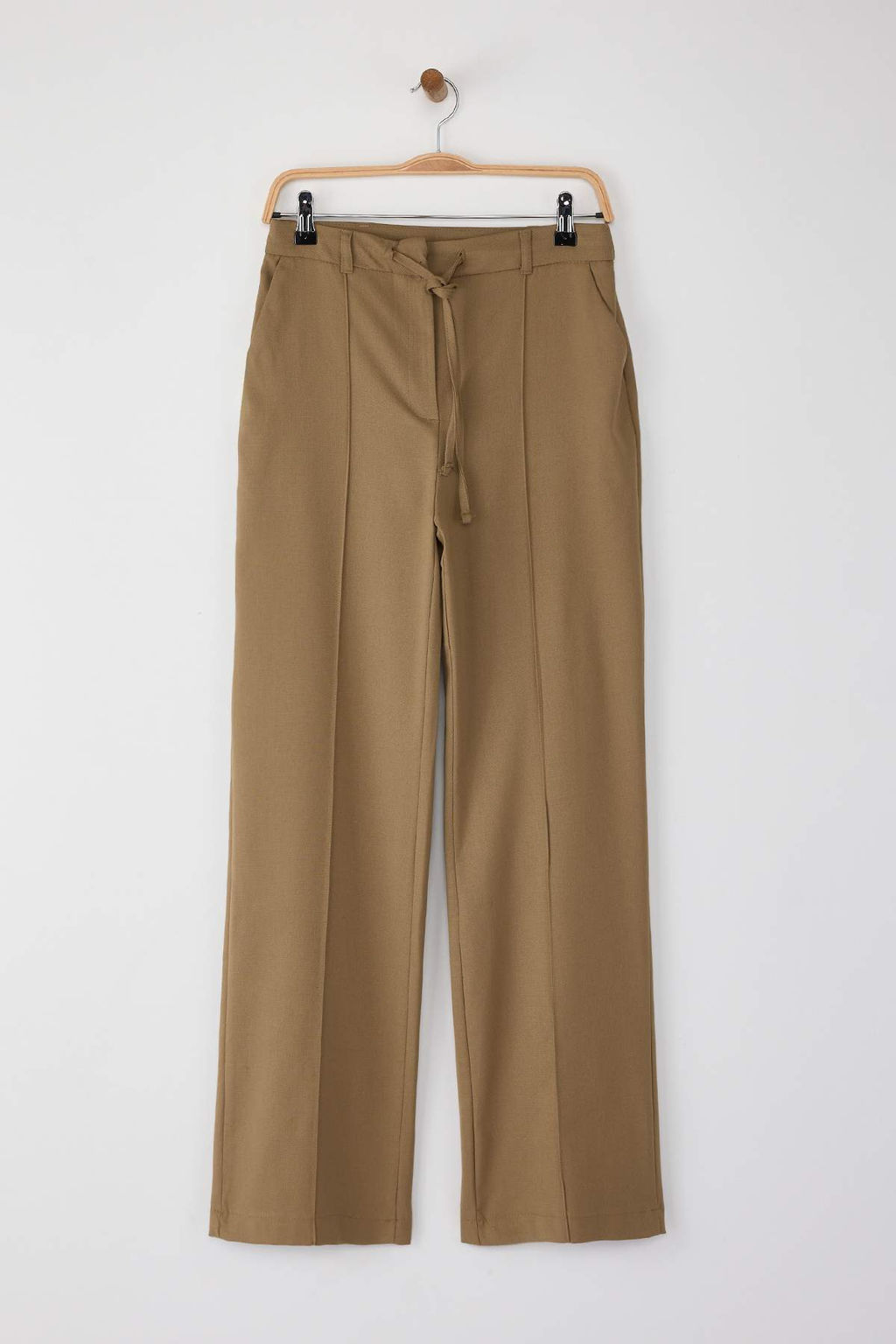 Siyah Bagc?kl? K?sl?k Tuseli Rahat Kumas Wide Leg/Genis Paca Pantolon TWOAW26PL00012 - Trendyolmilla фото 5