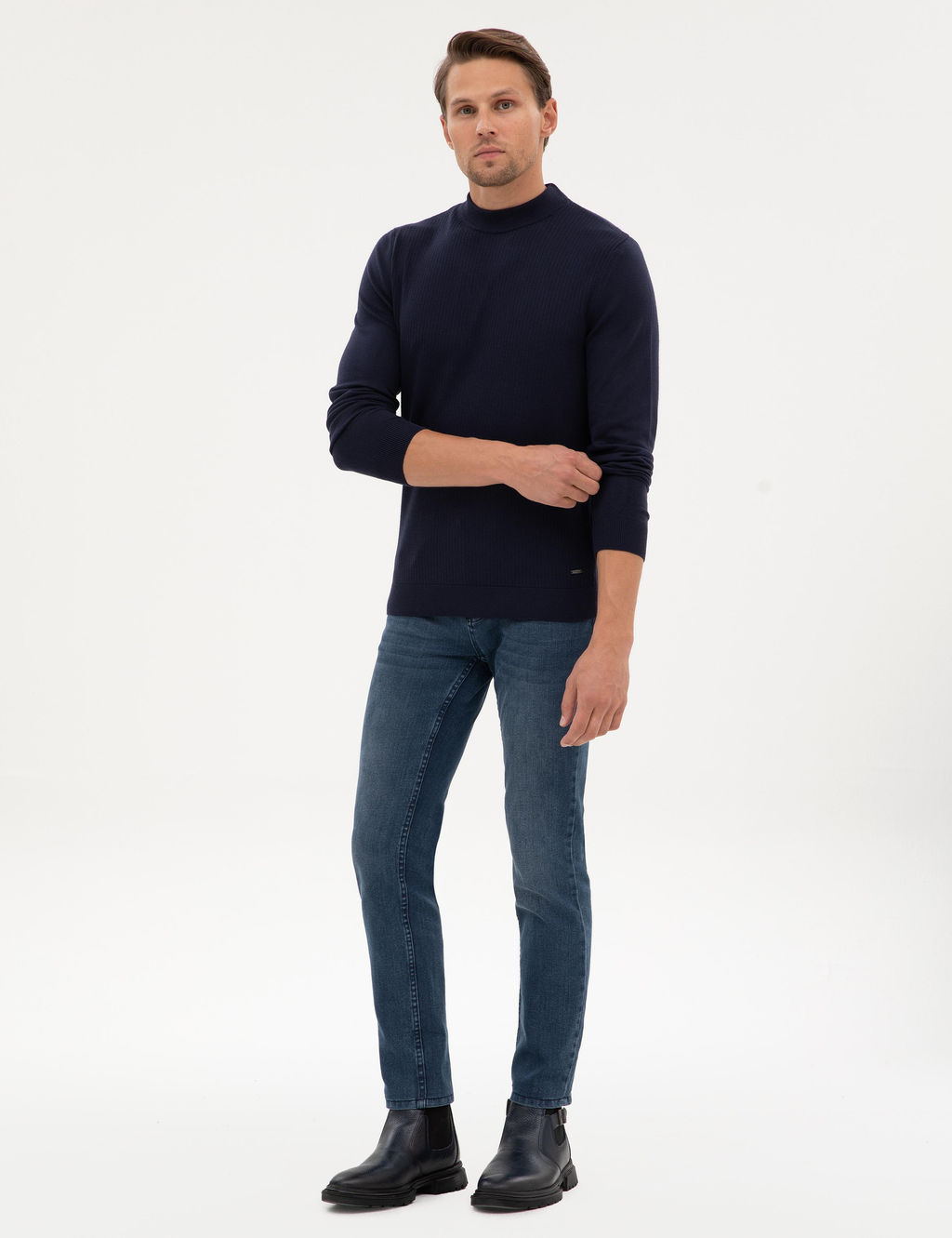 Lacivert Slim Fit _eyrek Yaka Triko Kazak - Pierre cardin фото 4