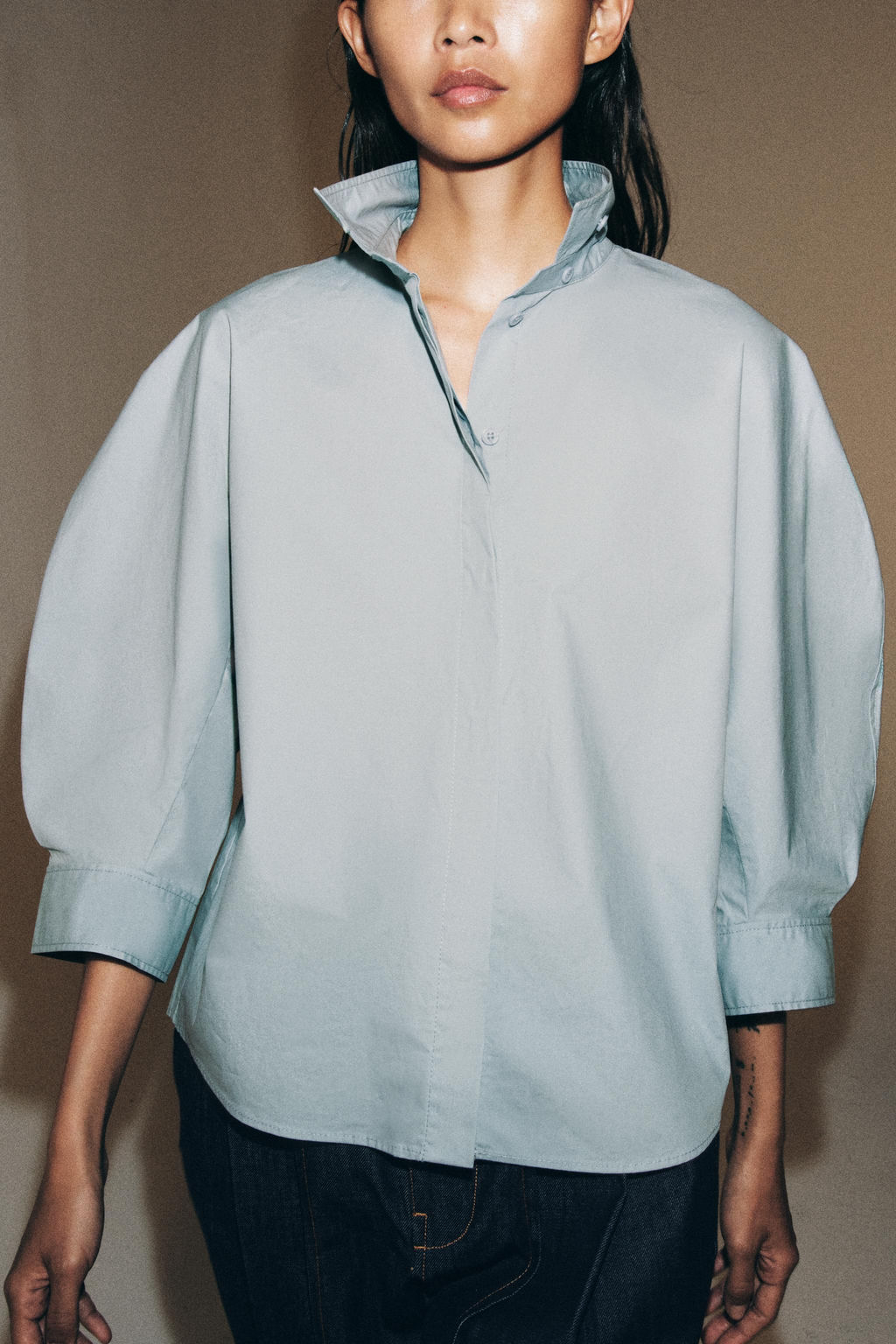 CAMISA MANGA ABULLONADA ZW COLLECTION / Azul / Gris - Zara фото 4