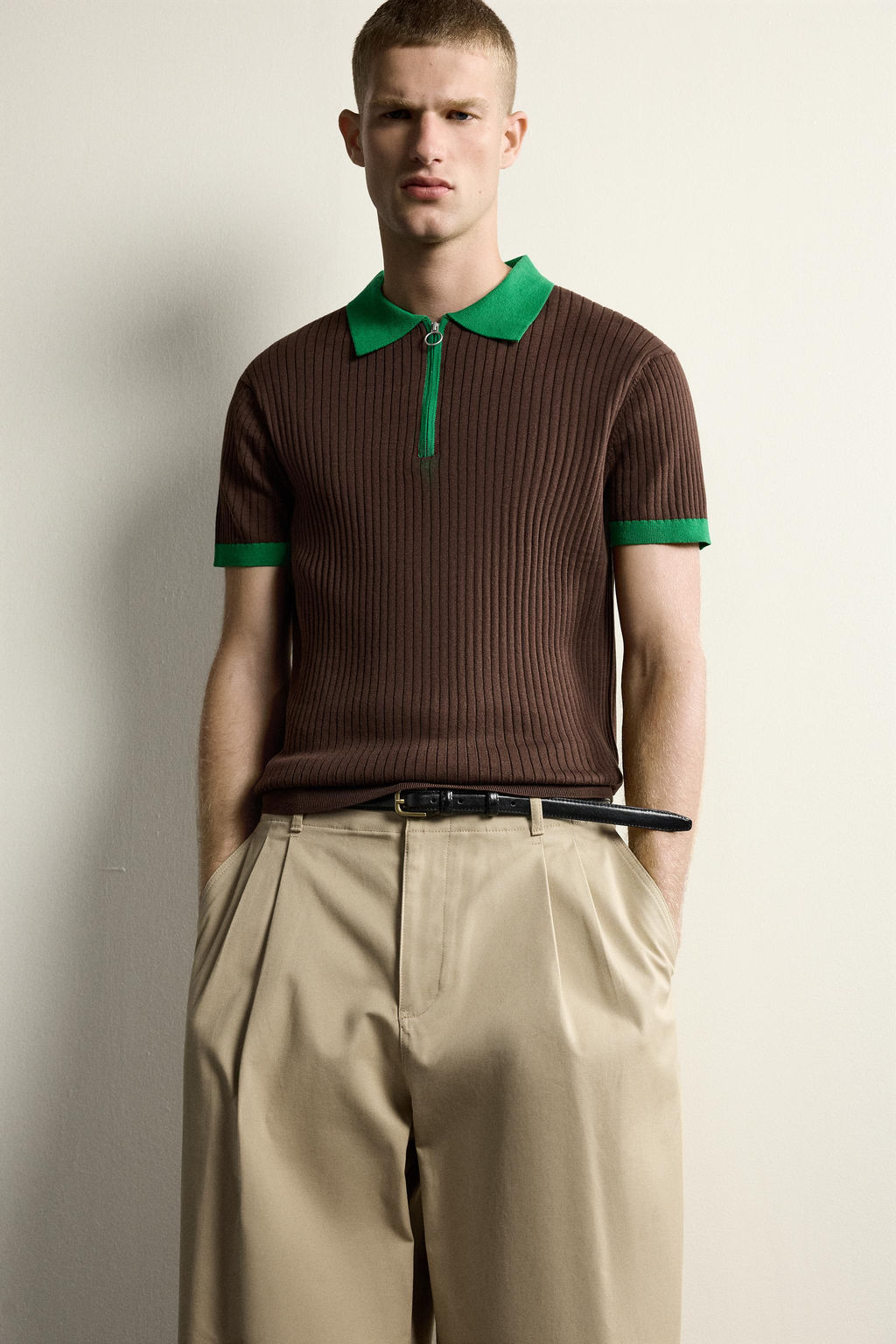 POLO PUNTO COLOR BLOCK CREMALLERA / Marr?n - Zara фото 5