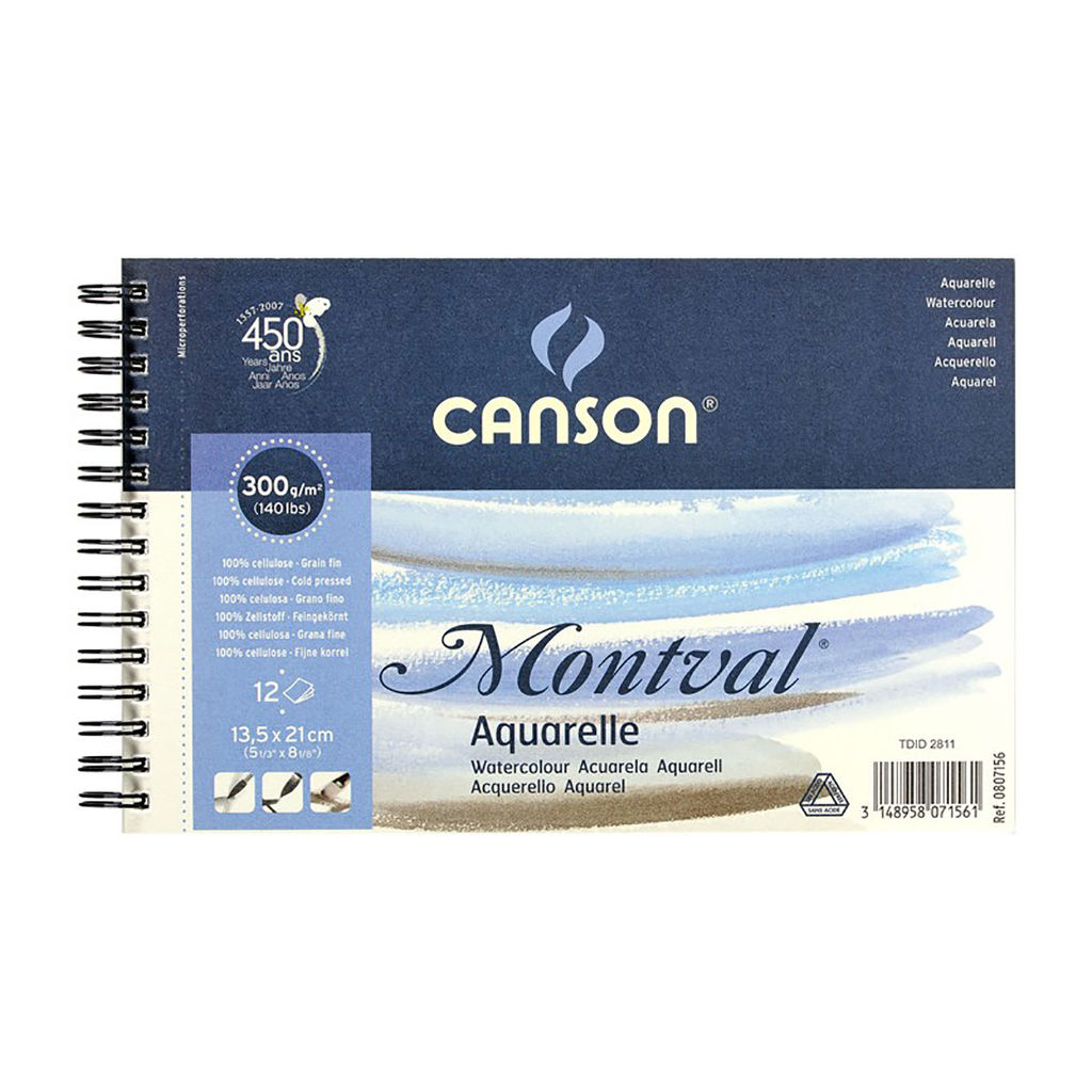 Canson Альбом для акварели 100% целлюлоза 300 г/м2 13.5 х 21 см на спирали 12 л. C200807156 среднезернистая