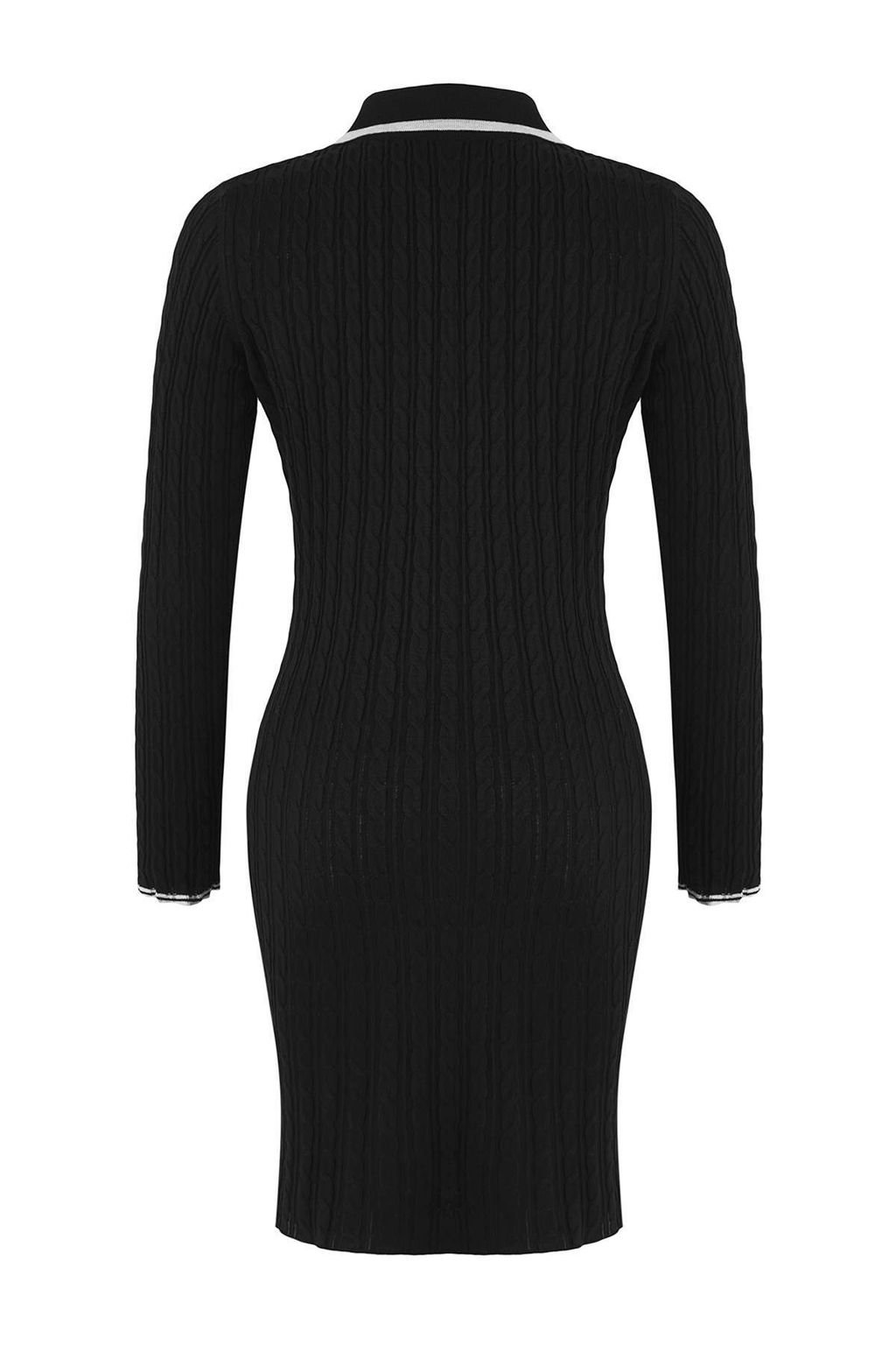 Teen Siyah Bodycone Polo Yaka Mini Triko Duz Mini Elbise TWOAW26EL00053 - Trendyolmilla фото 6