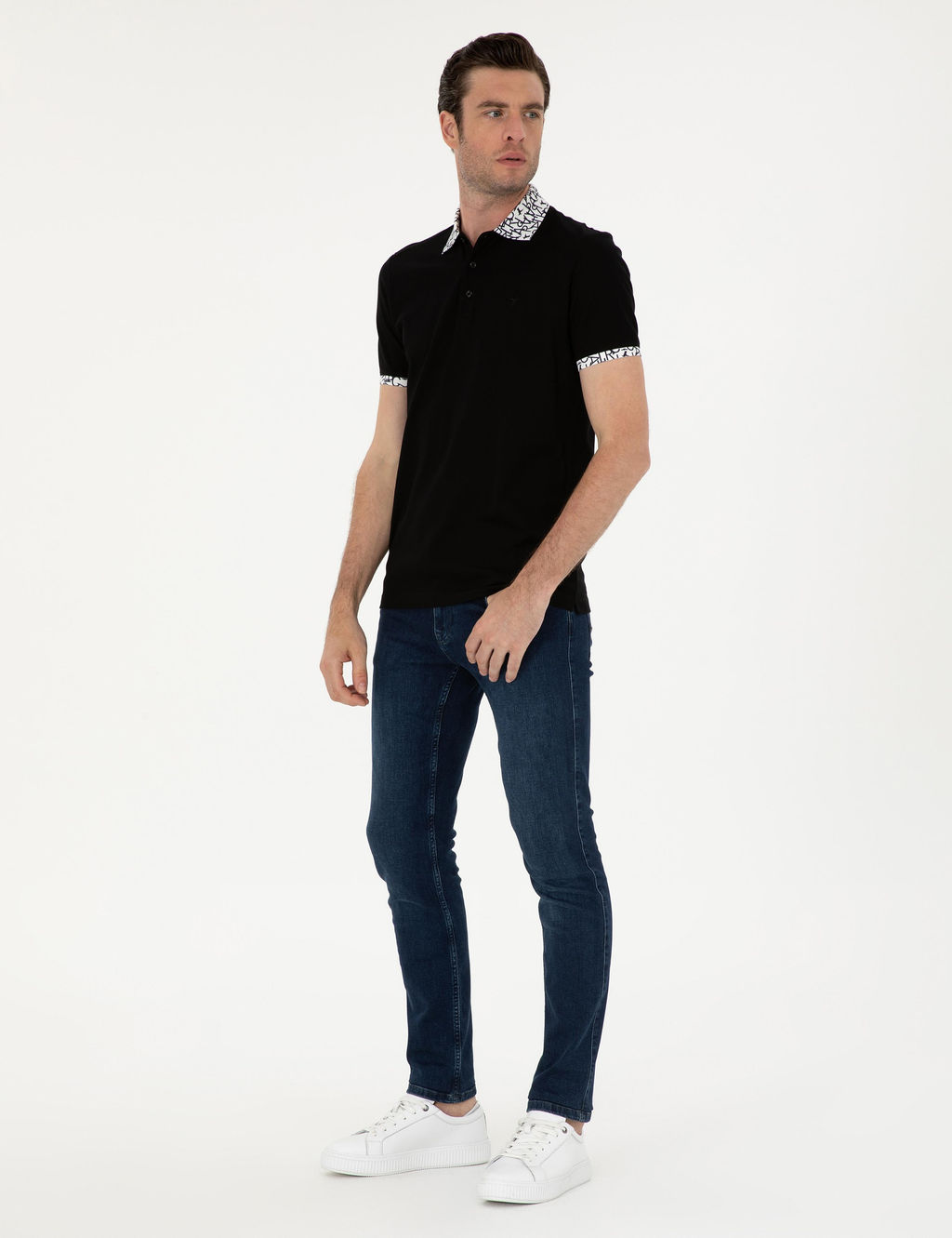 Siyah Slim Fit Polo Yaka Merserize T-shirt