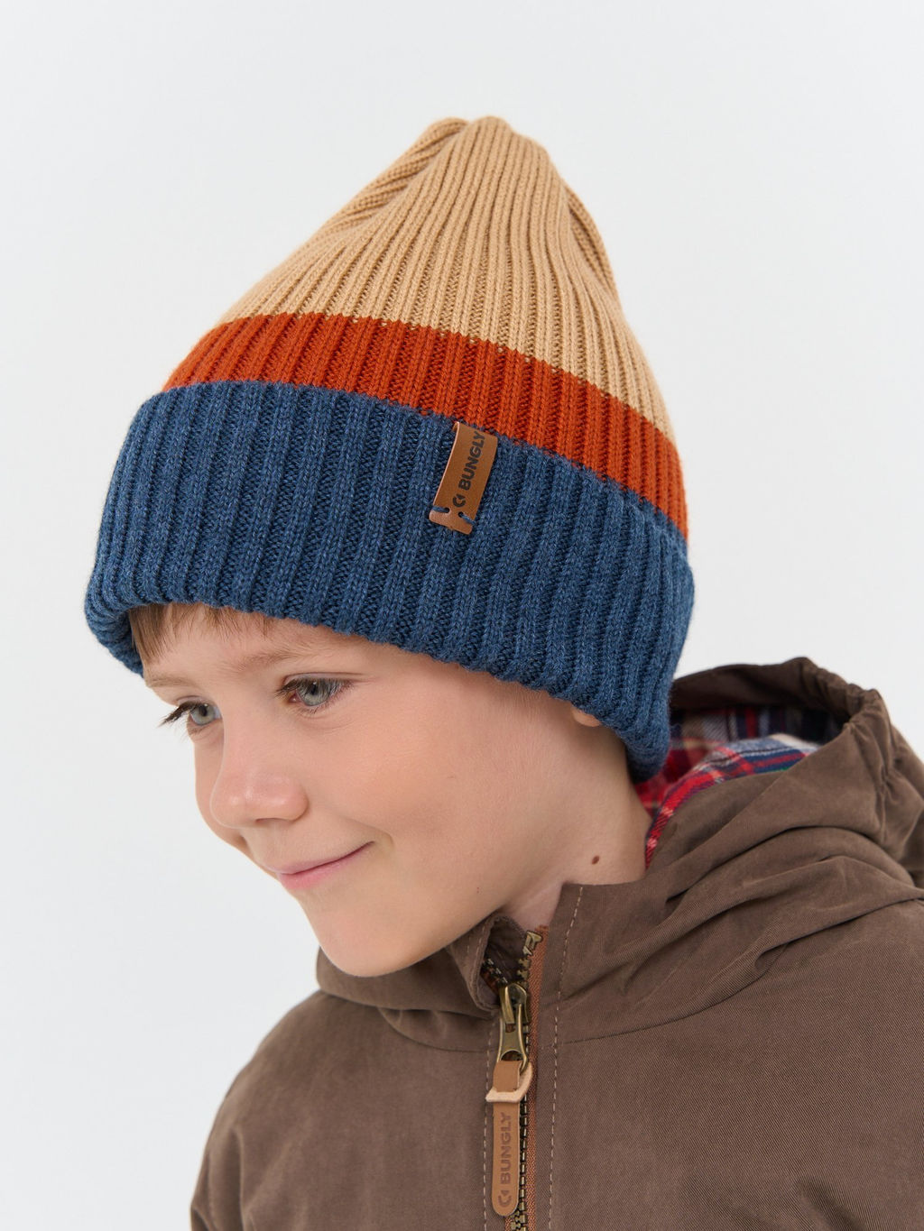 Шапка тыква из смесовой шерсти однослойная Колор блок Деним - Bungly фото 2