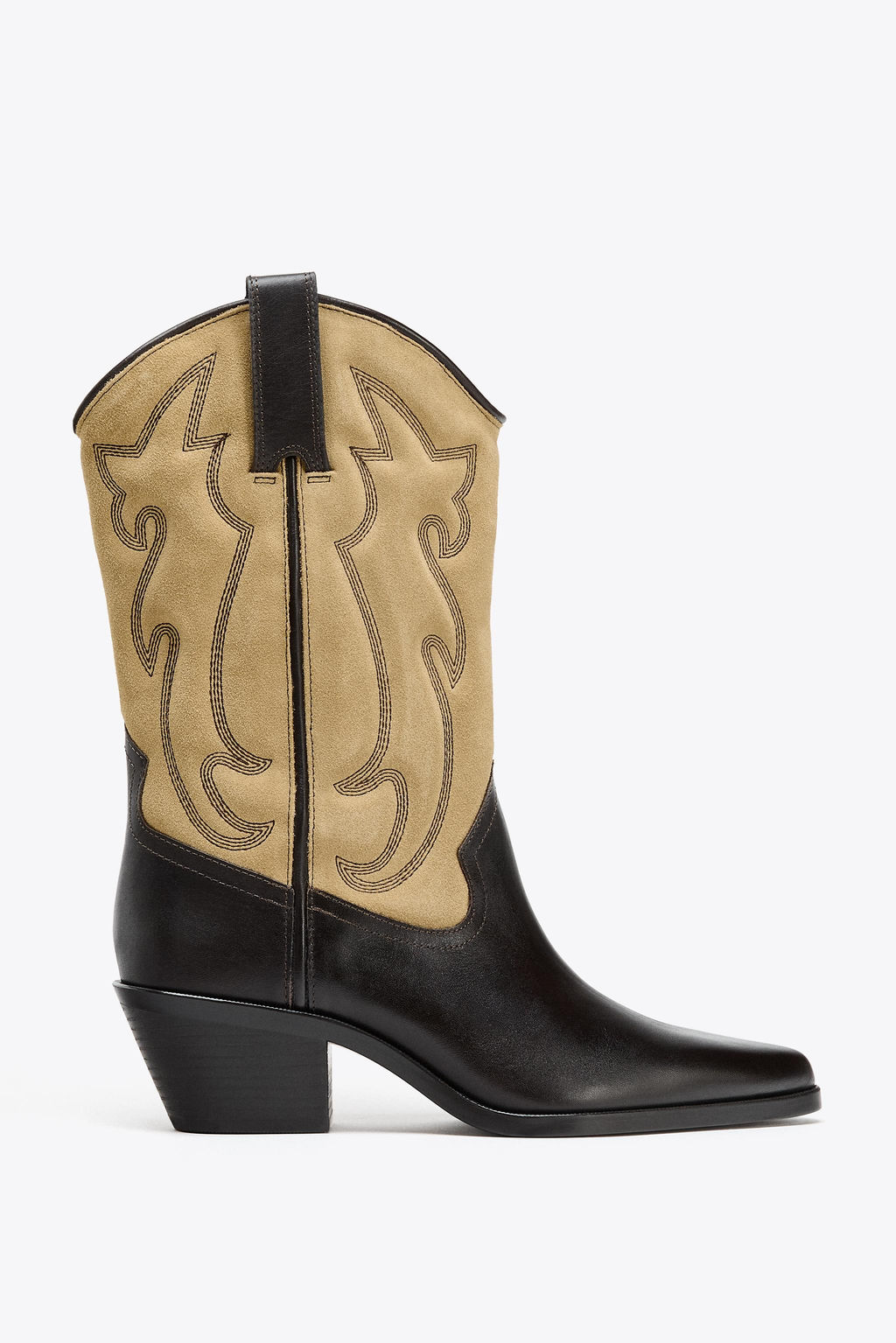 COMBINED LEATHER EMBROIDERED BOOTS - Zara фото 5