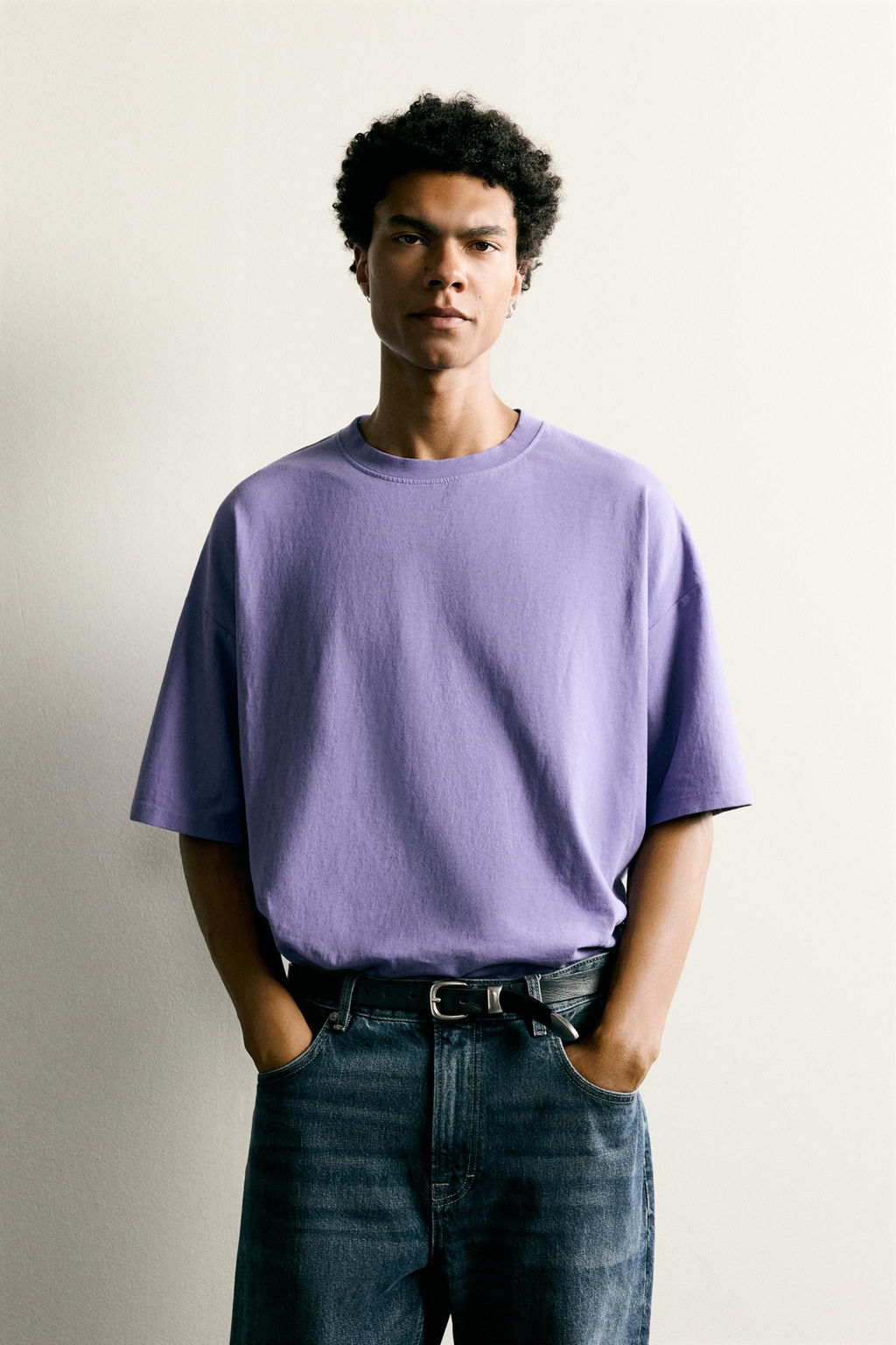 CAMISETA LAVADA RELAXED FIT B?SICA / Morado - Zara фото 2