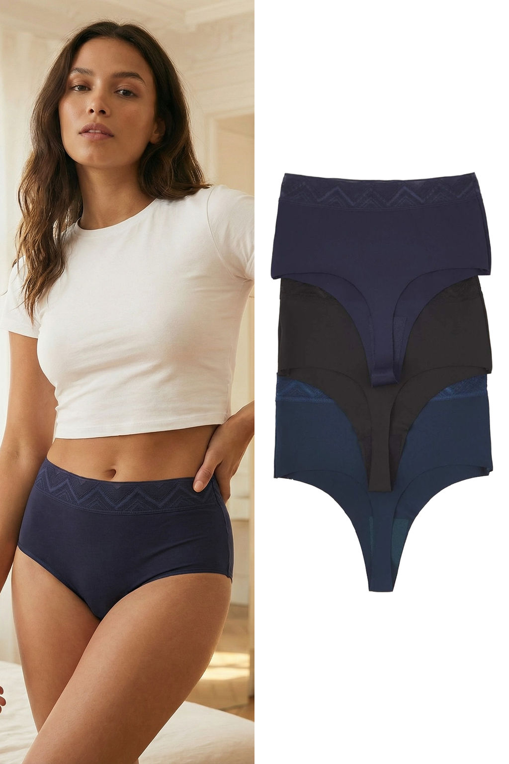 Lacivert-Cok Renkli 3lu Paket Micro Dantel Detayl? Tanga Orme Kulot THMAW26KU00028 - Trendyolmilla фото 9