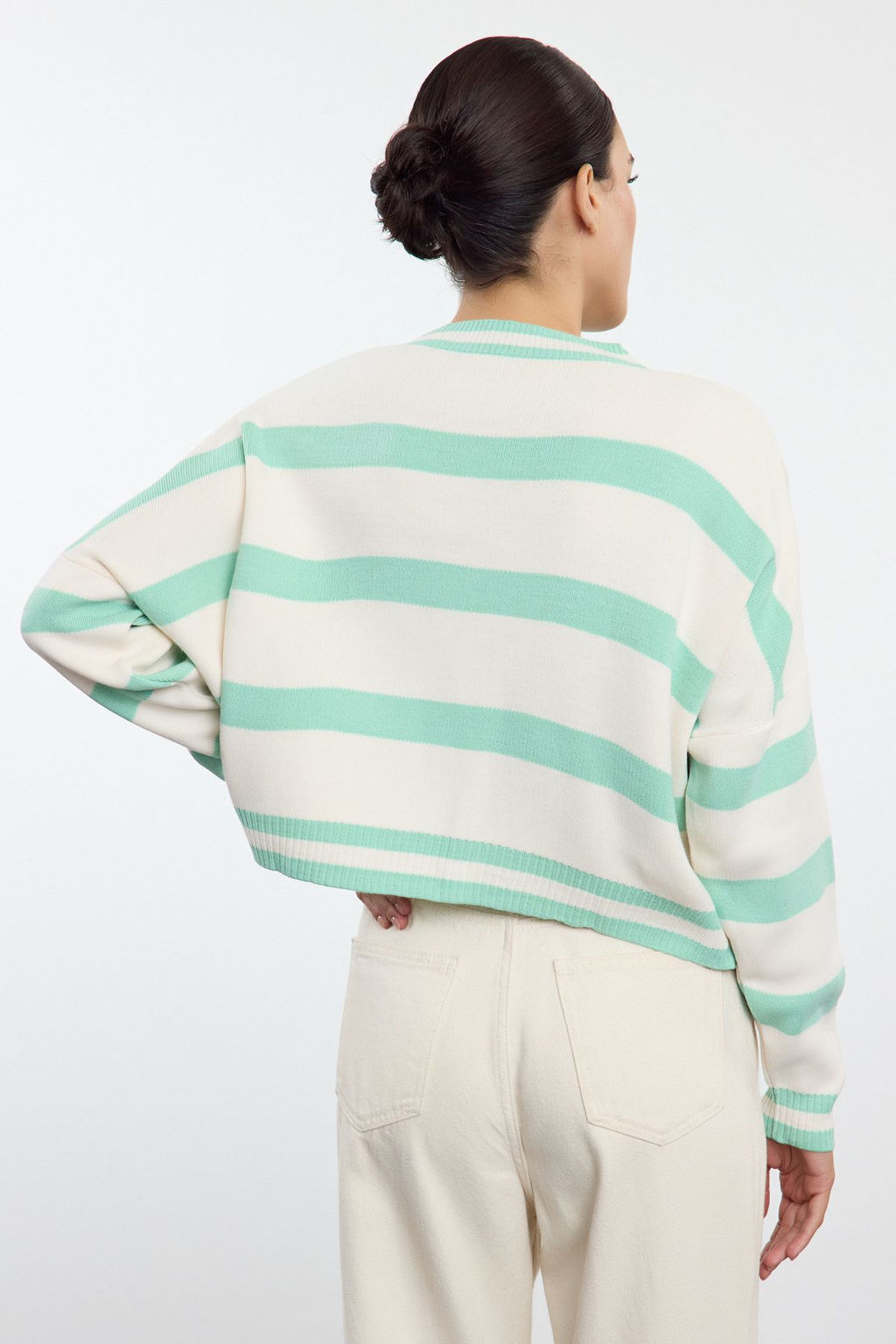 Siyah Crop Cizgili Triko Kazak TWOAW23KZ00205 - Trendyolmilla фото 11