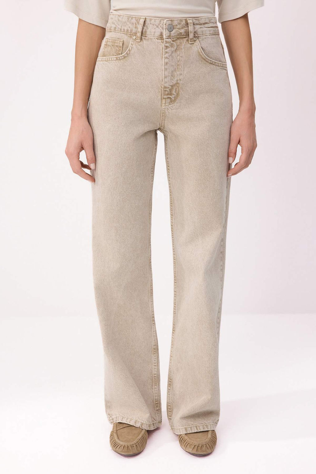 Bej Yuksek Bel %100 Pamuk Wide Leg Genis Paca Jeans TWOSS26JE00181 - Trendyolmilla фото 3