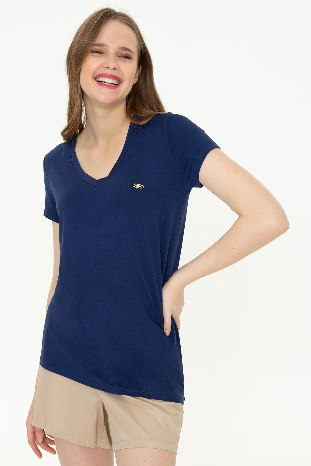 Женская темно-синяя футболка с V-образным вырезом Basic - U.s. polo assn фото 15