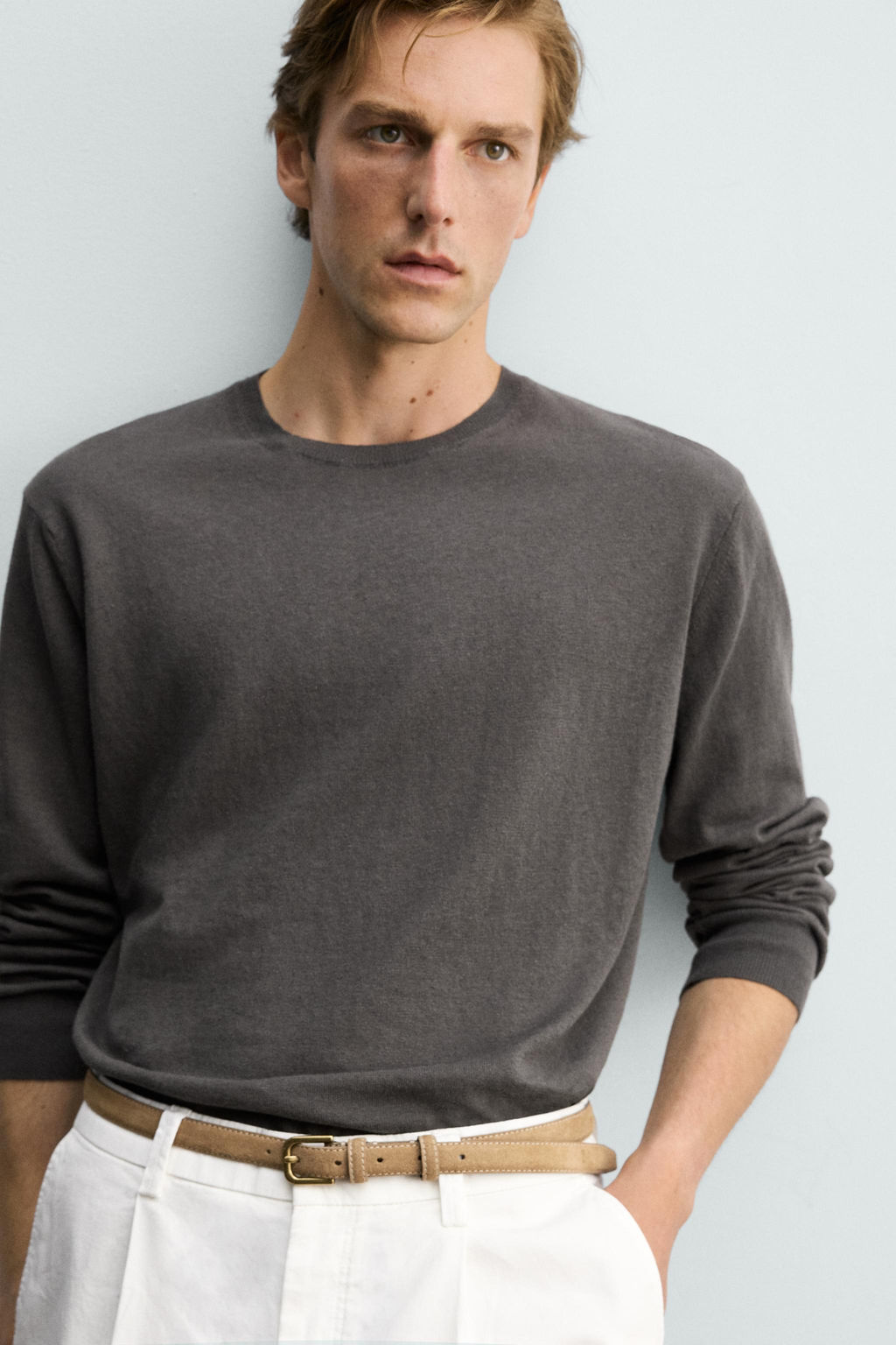 JERSEY REGULAR FIT ALGOD?N - LINO / Gris - Zara фото 5