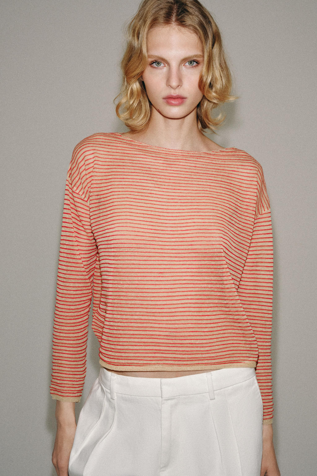 JERSEY PUNTO FINO RAYAS / Crudo / Rojo