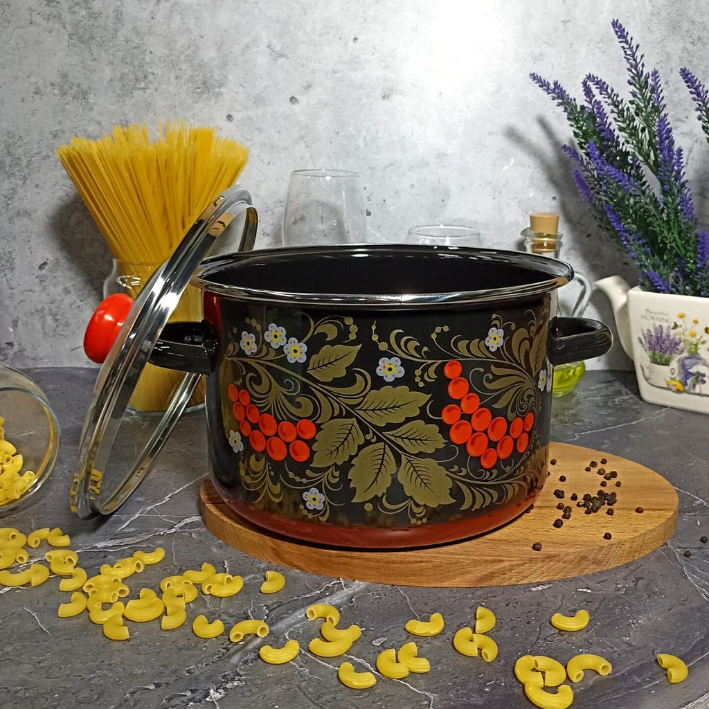 Кастрюля 5,5 л цил. Рябина 7RD221S черн - Стальэмаль фото 4