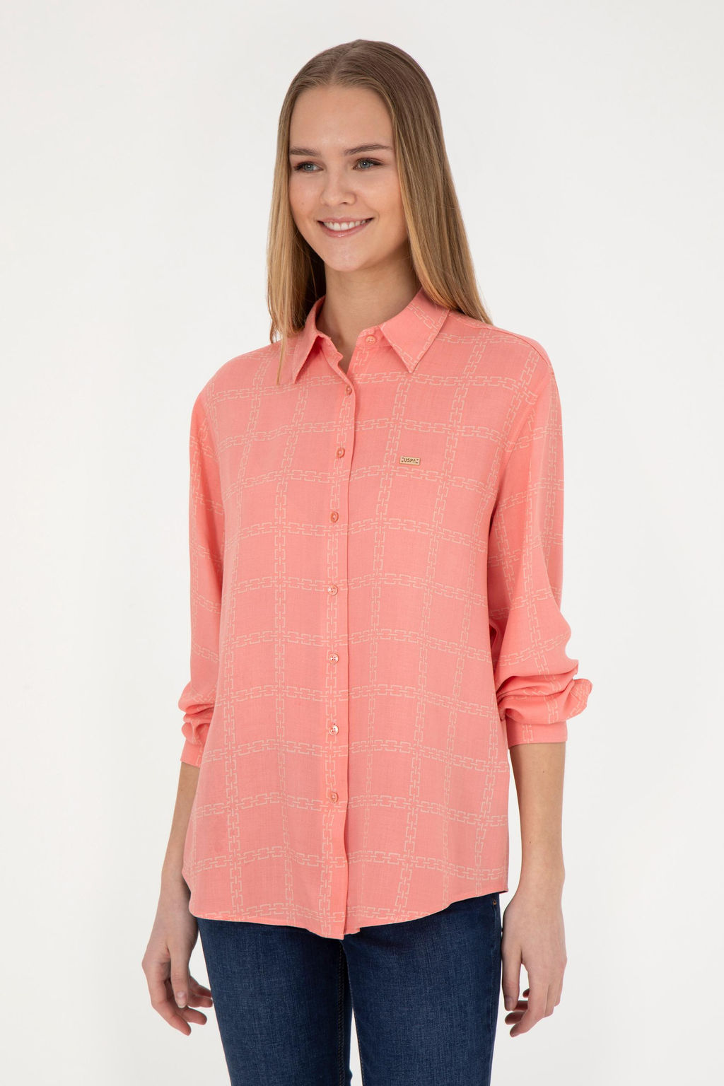 Женская рубашка лососевого цвета с длинным рукавом Неожиданная скидка в корзине - U.s. polo assn фото 3