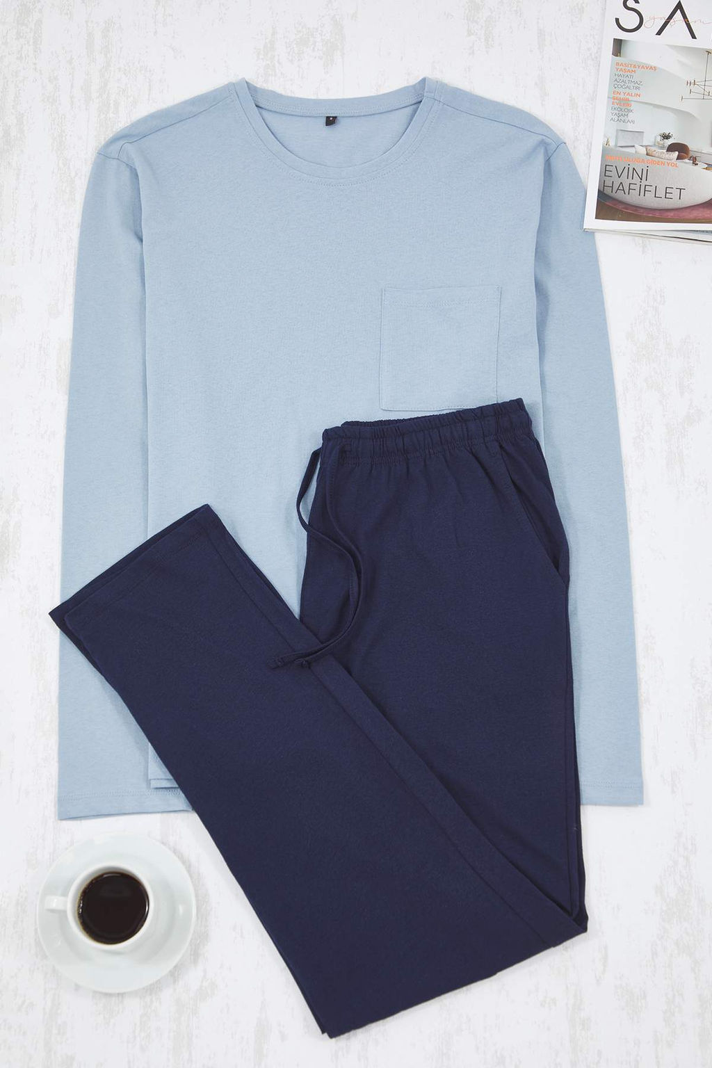 Indigo - Lacivert Regular Fit %100 Pamuk Orme Pijama Tak?m? TMNAW26PT00005 - Trendyolmilla фото 6