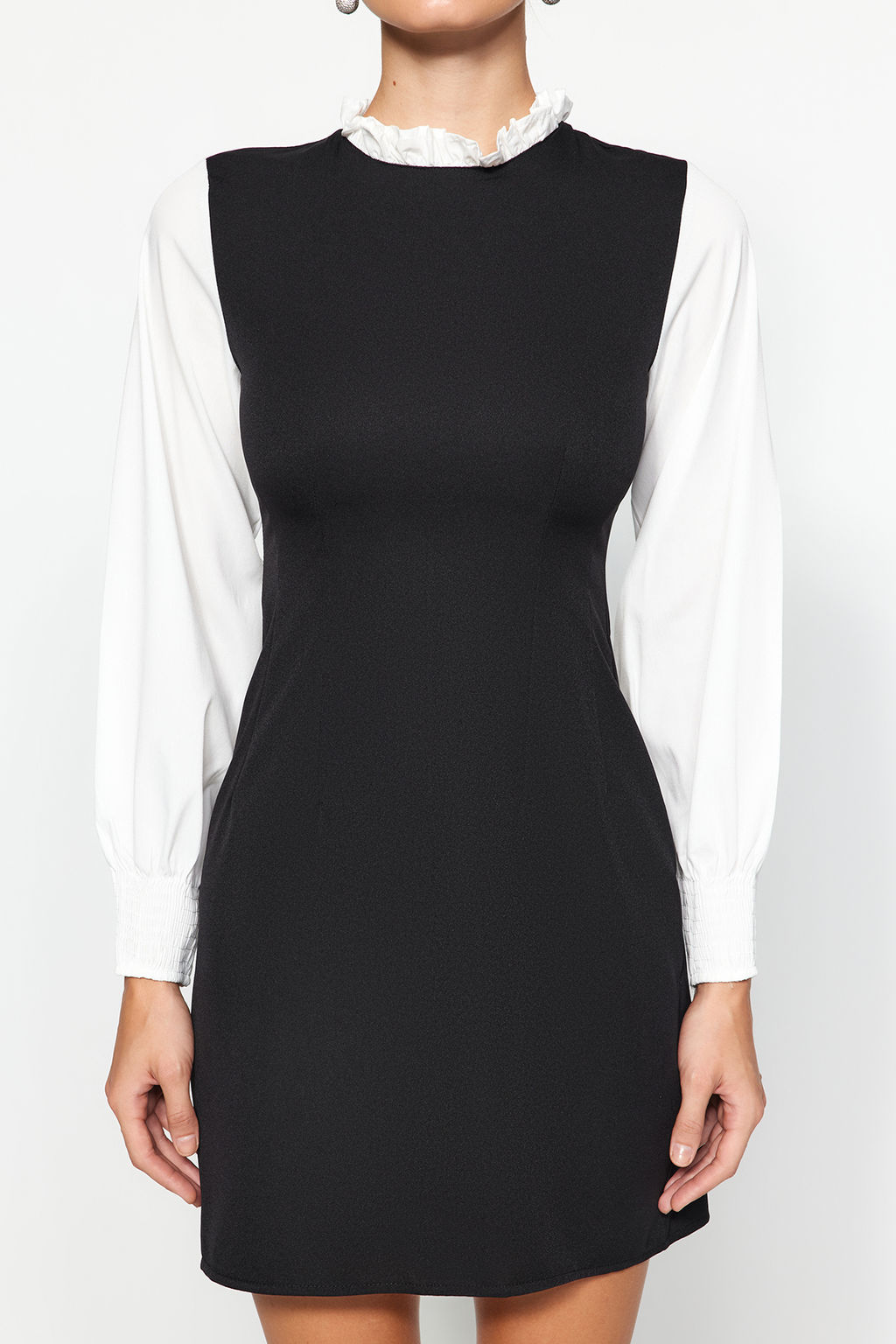 Trendyolmilla Siyah A Kesim Gomlek Detayl? Mini Dokuma Elbise TWOAW24EL00587  фото 6