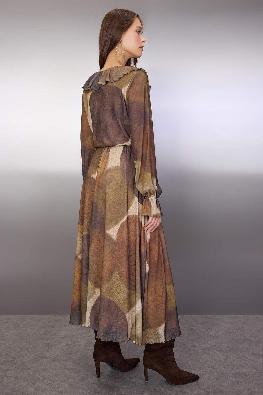 Cok Renkli Bask?l? Kopuk F?rf?r Detayl? Maxi Esnek Orme Elbise TWOAW26EL00249 - Trendyolmilla фото 4