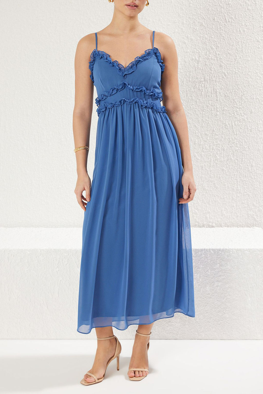 TRENDYOLMILLA Ekru Cicek Desenli A-Kesim F?rf?r Detayl? Astarl? Sifon Maxi Dokuma Elbise TWOSS23EL02013 фото 55