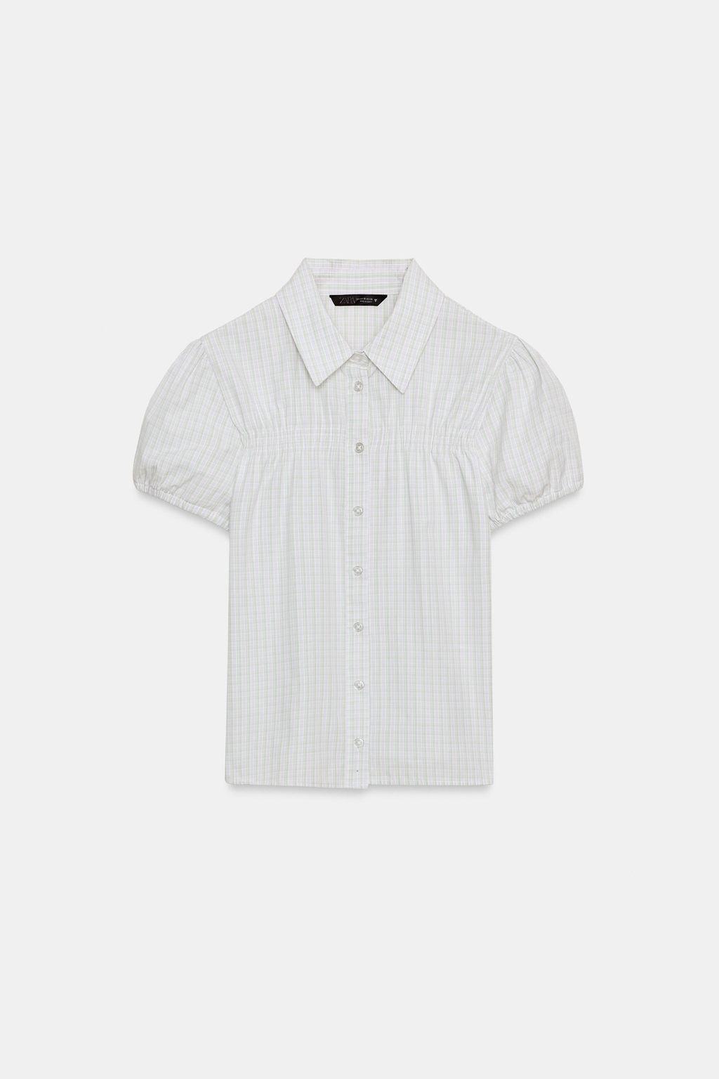 CAMISA CUADROS POPEL?N EL?STICO / Verde / Crudo - Zara фото 3