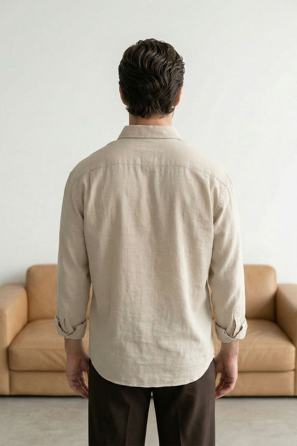 Krem Keten Dokulu Uzun Kollu Yar? Oversize Erkek Gomlek TMNSS26GO00036 - Trendyolmilla фото 2