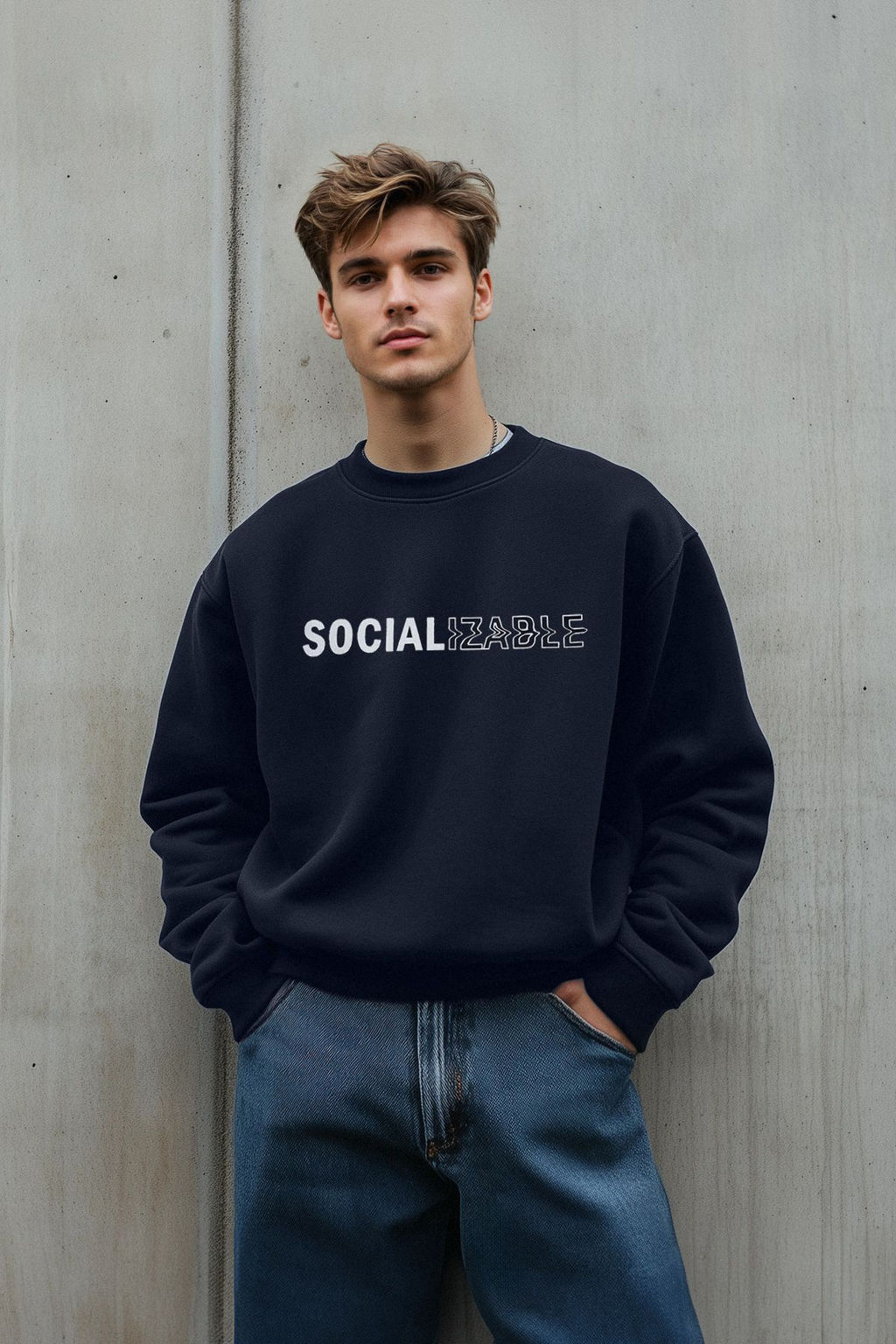 TRENDYOL MAN Lacivert Oversize/Genis Kesim Slogan Bask?l? Ici Polarl?/S?cak Tutan Sweatshirt TMNAW23SW00478 - Trendyolmilla фото 10