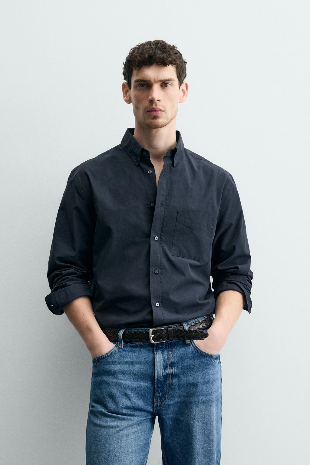 CAMISA REGULAR FIT ALGOD?N / Azul - Zara фото 2