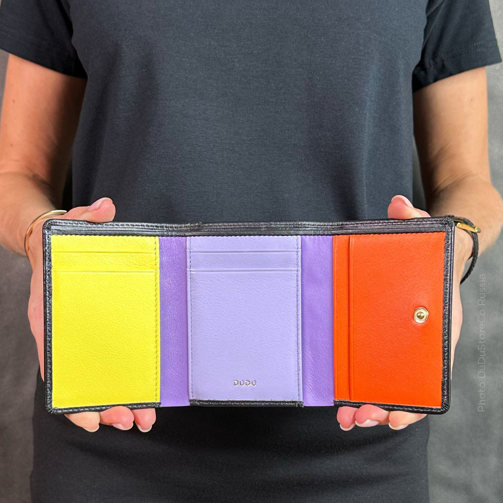 Итальянский женский кожаный кошелек DuDu серии Corsica | черный поп - Dudubags фото 9