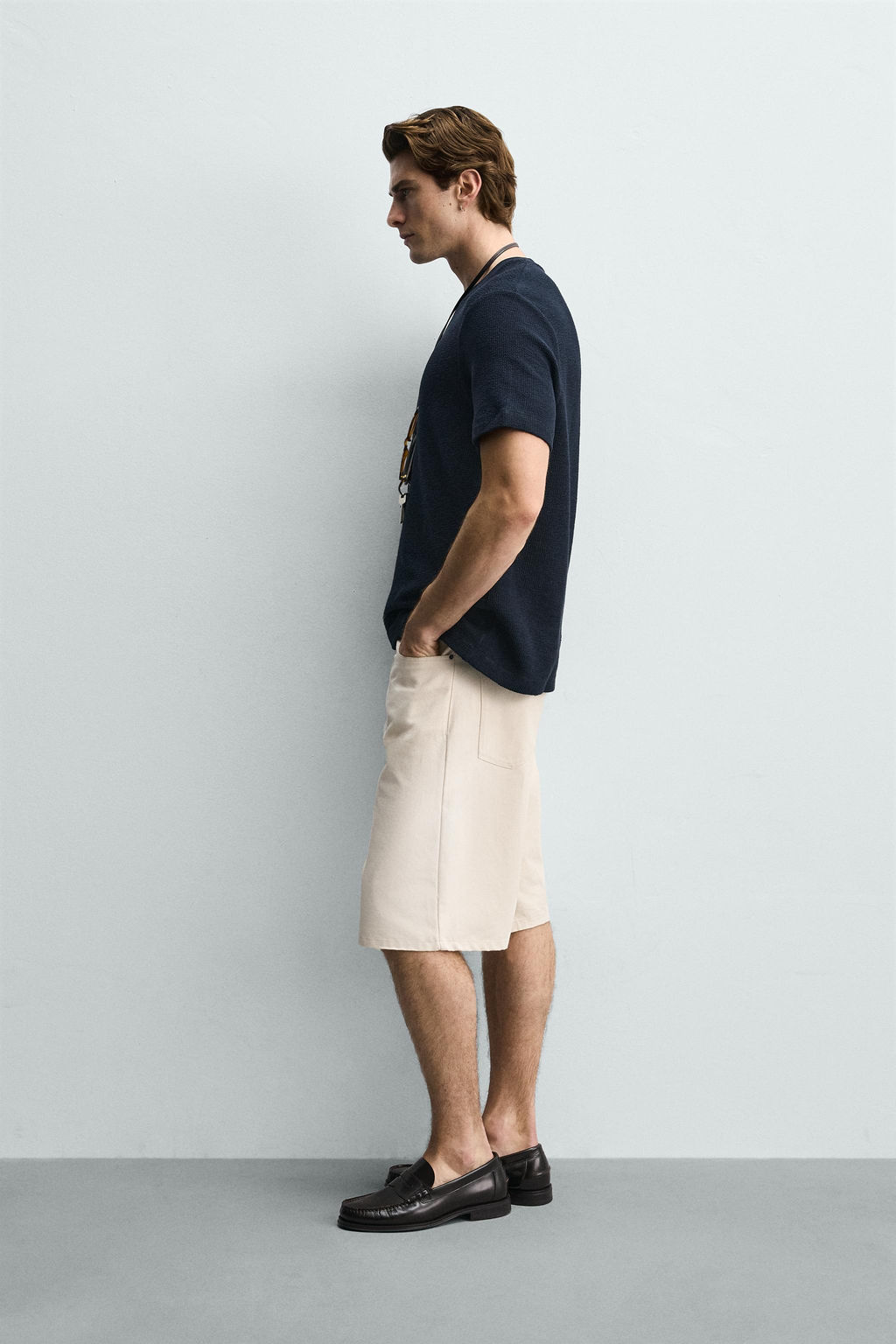CAMISETA REGULAR FIT ESTRUCTURA / Marino - Zara фото 4