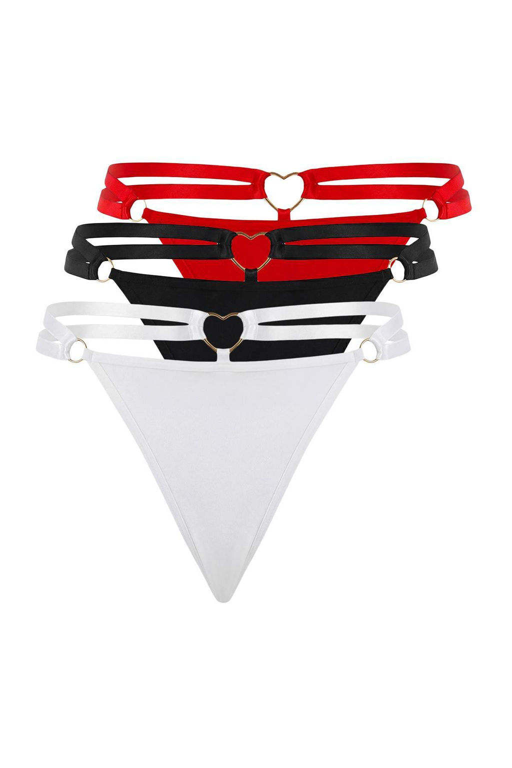 Siyah-Beyaz-K?rm?z? 3lu Kalp Aksesuarl? Micro String Orme Kulot THMAW26KU00054