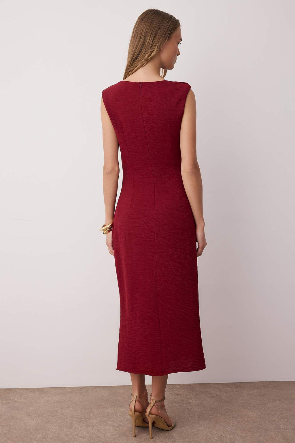 Koyu Visne Aksesuar Detayl? Midi Dokuma Elbise TWOSS25EL00862 - Trendyolmilla фото 8