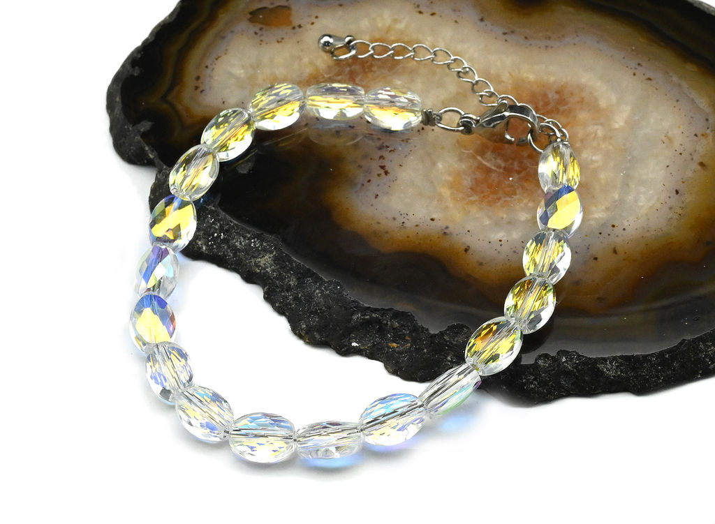 Браслет из циркона овал 6*8мм, цв.хрусталь хамелеон, 18см