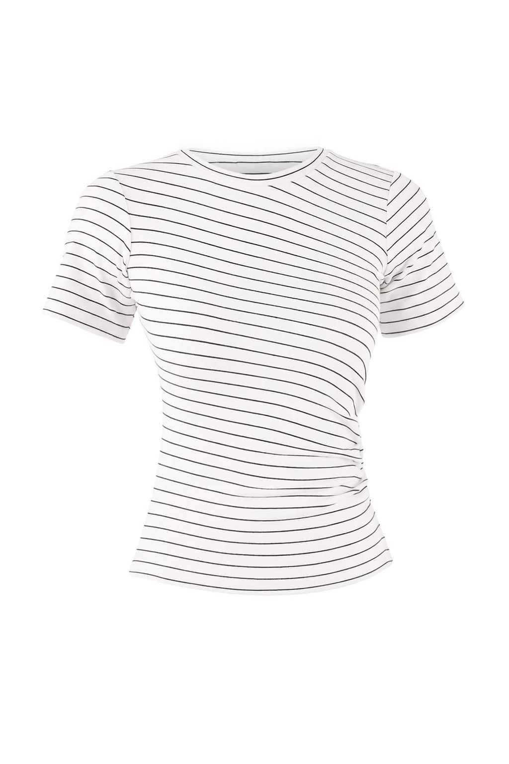 Ekru Cizgili Fitted/Vucuda Oturan K?sa Kollu Buzgulu Premium Yumusak Orme Bluz TWOSS26BZ00109