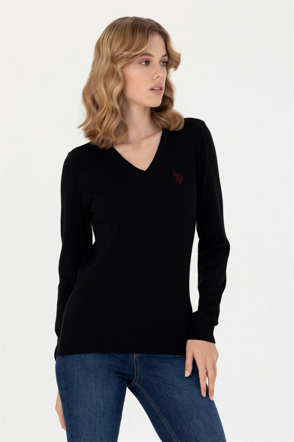 U. S. Polo Assn Женский черный базовый свитер с v-образным вырезом - U.s. polo assn фото 10