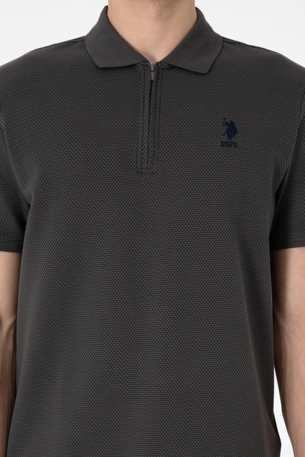 Erkek Regular Fit Fermuarl_ Antrasit Dokulu Ti__rt