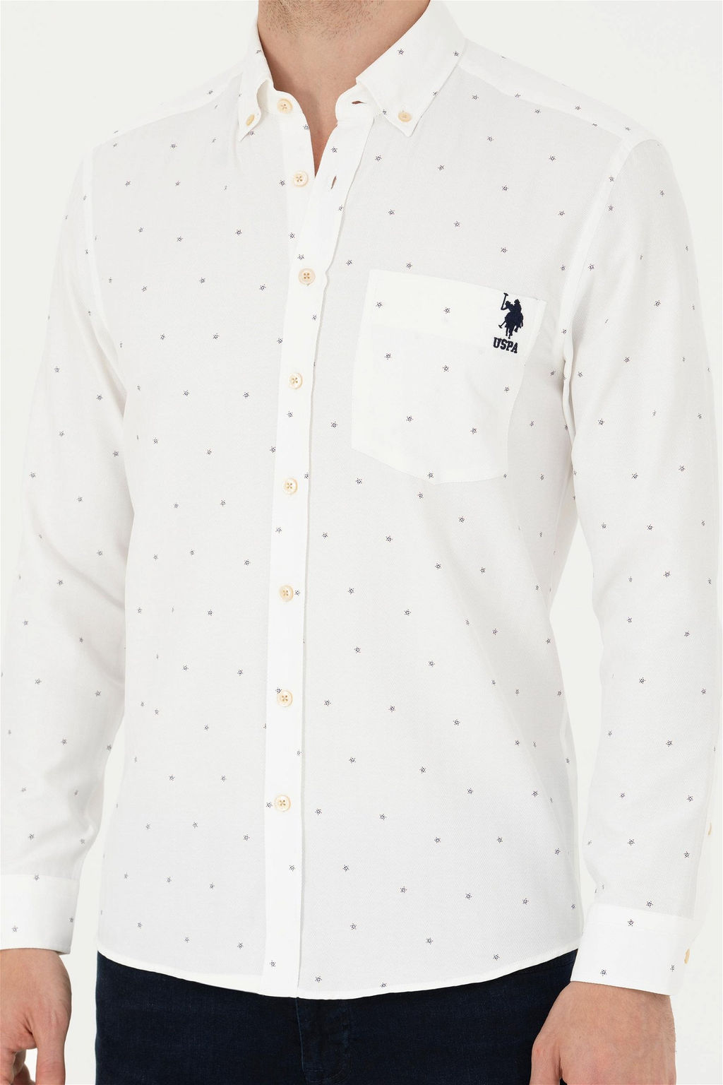 Мужская рубашка с длинным рукавом цвета экрю - U.s. polo assn фото 13