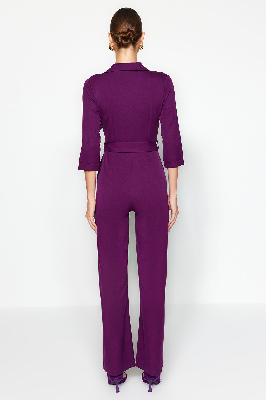 TRENDYOLMILLA Kemerli Kruvaze Yaka Dokuma Tulum TWOAW23TU00017 фото 6