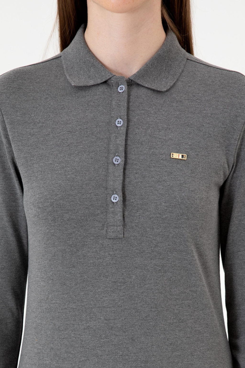 Kad_n Antrasit Melanj Basic Polo Yaka Sweatsh_rt